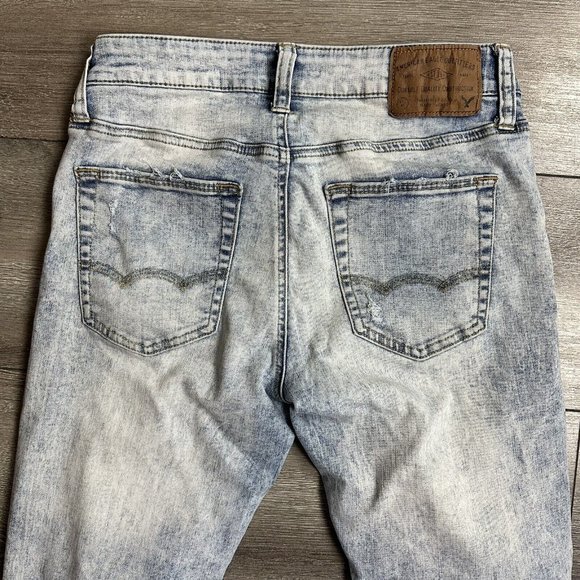American Eagle Jeans 29 Faded Distressed Wash Extreme Flex Denim Blue - Picture 4 of 6